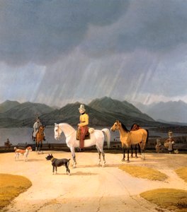 ""Cavaliers sur le lac Tegern Allemagne"" (Lovasok a Tegernsee-nél) Peinture de Wilhelm Ritter von Kobell (1766-1853) 1832 Olaj, fa Méret 282x263 cm Állami Múzeumok, Berlin