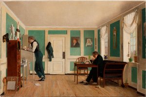 Amaliegade belső terei. Carl Ludvig Bendz kapitány áll és Dr. Jacob Christian Bendz ül alkotó: Wilhelm Bendz