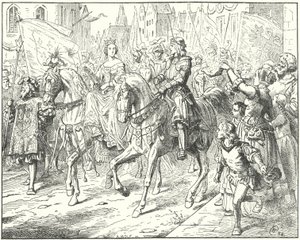 Maximilian főherceg, a leendő I. Maximilianus római római császár menyasszonyával, Burgundi Máriával Gentben alkotó: Wilhelm Camphausen