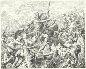 Karintiai Arnulf megrohamozza a normann védelmet a Dyle folyón, 891 (metszet)