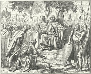 A szász hercegek behódolása IV. Henrik római császárnak Spirán a langensalzai csatában elszenvedett vereség után alkotó: Wilhelm Camphausen