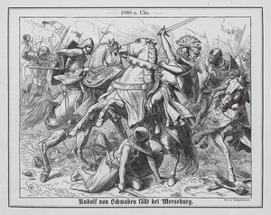 A lázadó Rudolf sváb herceg halálosan megsebesül az elsteri csatában