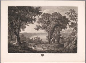 Kilátás az Albano-tóra Róma közelében Der See von Albano dei Rom (cím a tárgyon) alkotó: Wilhelm Friedrich Gmelin