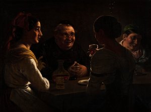 Apát két fiatal lánnyal tréfálkozik alkotó: Wilhelm Marstrand