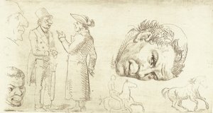 Második mintalap stilográfiában szerzetesfejjel, lovakkal stb. alkotó: Wilhelm Marstrand