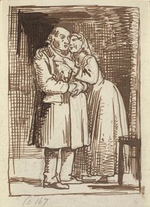 A hitvány feleség Egy feleség sürgősen beszél öreg férjével, és átkarolja a nyakát alkotó: Wilhelm Marstrand