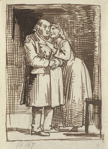 A hitvány feleség Egy feleség sürgősen beszél öreg férjével, és átkarolja a nyakát alkotó: Wilhelm Marstrand