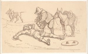 Don Quijote sebesülten fekszik, és Sancho segíti alkotó: Wilhelm Marstrand