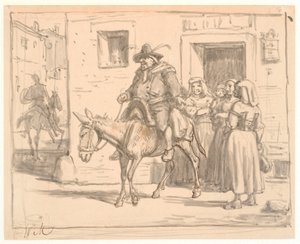 Don Quijote és Sancho Panza elhagyja a kocsmát alkotó: Wilhelm Marstrand