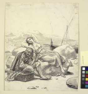 Alvó lány és öreg halász a tengerparton alkotó: Wilhelm Marstrand