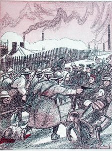 A francia hadsereg elnyomása a Ruhr-vidéki megszállás alatt, a „Simplicissimus”-ból, 1924. január (színes litho)