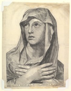 Mária mellszobra keresztbe tett kézzel.n.d. alkotó: Wilhelm Traut