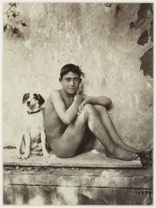 Fiú és kutyája, Taormina, Olaszország, 1900 körül (albumnyomat) alkotó: Baron Wilhelm von Gloeden