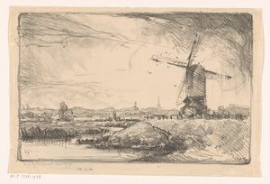 Táj szélmalommal Leiden közelében alkotó: Willem Adrianus Grondhout (signed by artist)