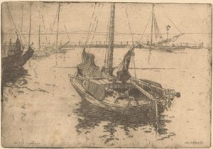 Bárkák Volendam kikötőjében alkotó: Willem Adrianus Grondhout (signed by artist)