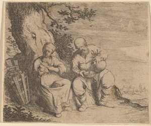 Parasztpár ül egy fa alatt alkotó: Willem Basse