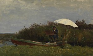 Gabriel festő csónakban dolgozik, 1882