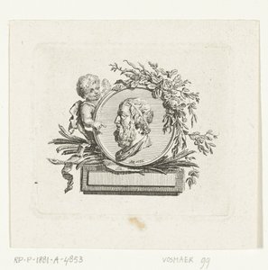 Homérosz mellszobra egy angyal által tartott, virágokkal és pálmaágakkal díszített medalionon alkotó: Willem Bilderdijk