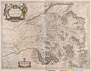 Bergamo, Italt, a Willem Blaeu által készített "Theatrum Orbis Terrarum, sive Atlas Novus"-ban, Amszterdam, Amszterdam alkotó: Willem Blaeu
