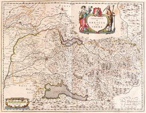 Brescia, Crema, Olaszország, az amszterdami Willem Blaeu "Theatrum Orbis Terrarum, sive Atlas Novus" című művében. alkotó: Willem Blaeu