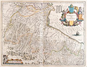 Emilia Romagna, Olaszország, az amszterdami Willem Blaeu "Theatrum Orbis Terrarum, sive Atlas Novus" című művében. alkotó: Willem Blaeu