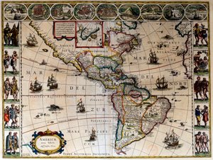 Amerika földrajzi térképe. A „Le Theatre du monde ou le nouvel atlas Amsterdam” című filmben, producere Willem Janszoon Blaeu (1571-1638) alkotó: Willem Blaeu