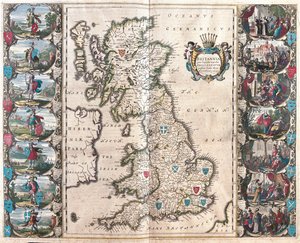 Nagy-Britannia, a Willem Blaeu által készített "Theatrum Orbis Terrarum, sive Atlas Novus"-ban (Amszterdam). alkotó: Willem Blaeu