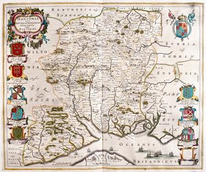 Hampshire és Southampton, a Willem Blaeu által készített "Theatrum Orbis Terrarum, sive Atlas Novus"-ban, Amszterdam, Amszterdam alkotó: Willem Blaeu