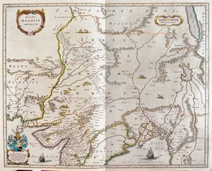 Iránon keresztül Tibeten és Észak-Indián át Burmáig, Willem Blaeu "Theatrum Orbis Terrarum, sive Atlas Novus" című művében, Amszterdam. alkotó: Willem Blaeu