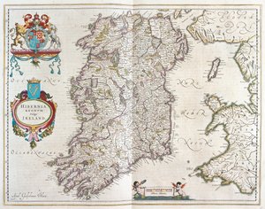 Írország, a Willem Blaeu által készített "Theatrum Orbis Terrarum, sive Atlas Novus"-ban (Amszterdam). alkotó: Willem Blaeu