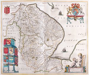 Lincoln shire, a Willem Blaeu által készített "Theatrum Orbis Terrarum, sive Atlas Novus"-ban (Amszterdam). alkotó: Willem Blaeu