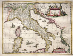 Olaszország térképe, Willem Blaeu, Amszterdam, Theatrum Orbis Terrarum című művéből. alkotó: Willem Blaeu