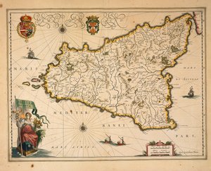 Szicília térképe, Willem Blaeu, Olaszországból, metszet