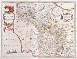 Molise, Benevento, Avellino, Olaszország, Willem Blaeu, Amszterdam, "Theatrum Orbis Terrarum, sive Atlas Novus" című könyvében. alkotó: Willem Blaeu