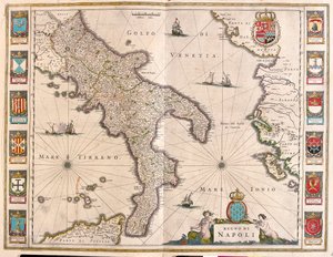 Nápoly, Olaszország, az amszterdami Willem Blaeu "Theatrum Orbis Terrarum, sive Atlas Novus" című művében. alkotó: Willem Blaeu