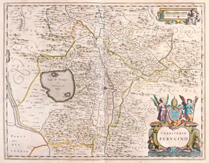 Perugia, Olaszország, az amszterdami Willem Blaeu "Theatrum Orbis Terrarum, sive Atlas Novus"-ban. alkotó: Willem Blaeu