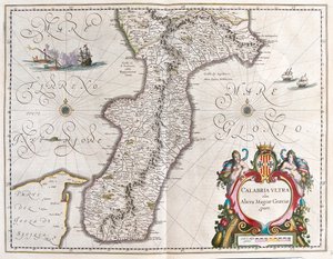 Calabria déli része, Olaszország, Willem Blaeu, Amszterdam, "Theatrum Orbis Terrarum, sive Atlas Novus" című művében. alkotó: Willem Blaeu