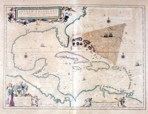 A Karib-tenger: látható a Bermuda-háromszög a Bermuda-szigetcsoport, Miami és Puerto Rico között. Wilhelm Blaeu atlasza szerint