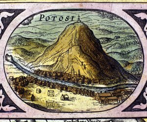 Potosí (Bolívia) ezüstbányái William Blaeu „Atlasz” után
