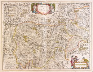 Trento, Olaszország, az amszterdami Willem Blaeu "Theatrum Orbis Terrarum, sive Atlas Novus" című művében. alkotó: Willem Blaeu