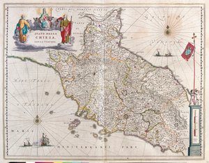 Toszkána és Vatikán, Olaszország, Willem Blaeu, Amszterdam, "Theatrum Orbis Terrarum, sive Atlas Novus" című művében. alkotó: Willem Blaeu