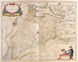 Verona, Olaszország, az amszterdami Willem Blaeu "Theatrum Orbis Terrarum, sive Atlas Novus" című művében. alkotó: Willem Blaeu