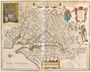 Virginia és a Chesapeake régió, Willem Blaeu, Amszterdam, "Theatrum Orbis Terrarum, sive Atlas Novus" című művében. alkotó: Willem Blaeu