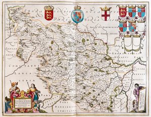 West riding of Yorkshire, a Willem Blaeu által készített "Theatrum Orbis Terrarum, sive Atlas Novus"-ban (Amszterdam). alkotó: Willem Blaeu