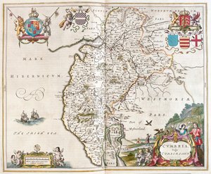 Westmorland - cumbriai tóvidék, Willem Blaeu, Amszterdam, "Theatrum Orbis Terrarum, sive Atlas Novus" című művében. alkotó: Willem Blaeu
