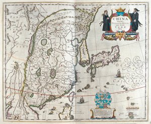 Blaeu első Kína-térképe, Willem Blaeu "Theatrum Orbis Terrarum, sive Atlas Novus" című könyvében, Amszterdam, Amszterdam alkotó: Willem Blaeu