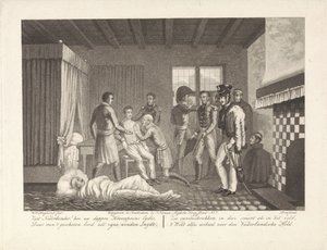 Orange hercege a tábori kórházban szerzett sebesülése után, 1815