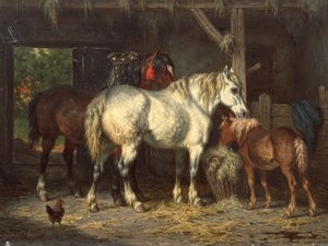 Lovak az istállóban (festmény) alkotó: Willem Jacobus Boogaard