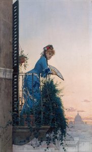 Elegáns szépség a Rómára néző erkélyen, a távolban Szent Péter kupolával alkotó: Willem Johannes Martens
