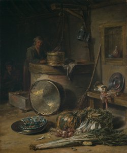 Paraszti enteriőr nővel a kútnál, 1642-43 körül (olaj, tábla) alkotó: Willem Kalf
